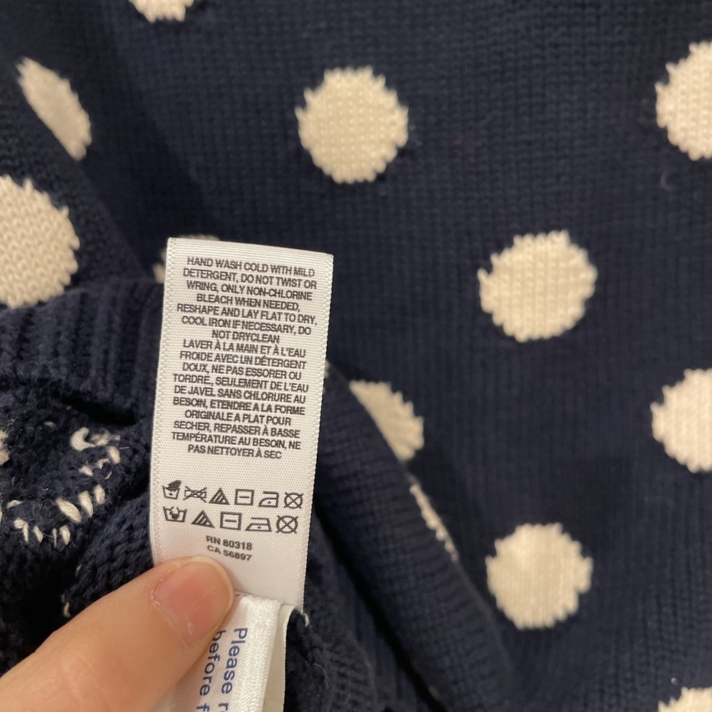 Women's Medium Navy Polka Dot Sweater 3/4 chunky Knit Twee Preppy academia - Picture 7 of 11